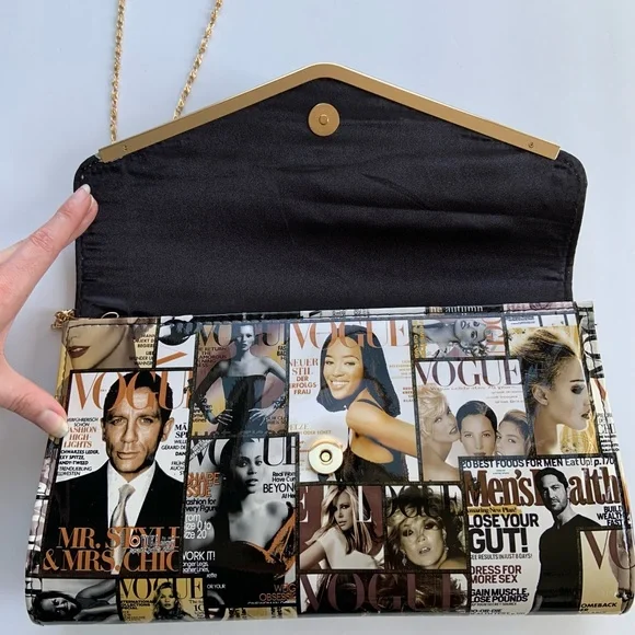 Vogue Magazine Cover All Over Print Patent Leather Envelope Chain Strap - Picture 5 of 9